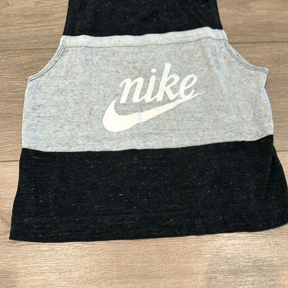 NIKE Gray Charcoal White‎ Sportswear Varsity Cropped Colorblock Tank Top Size XS